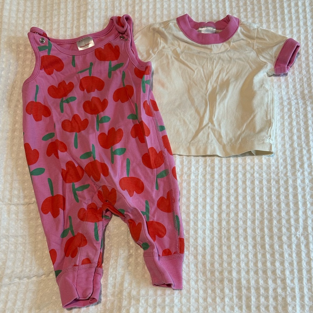 Hanna Andersson Pink Tulip Floral Baby Overall and Tee Set
